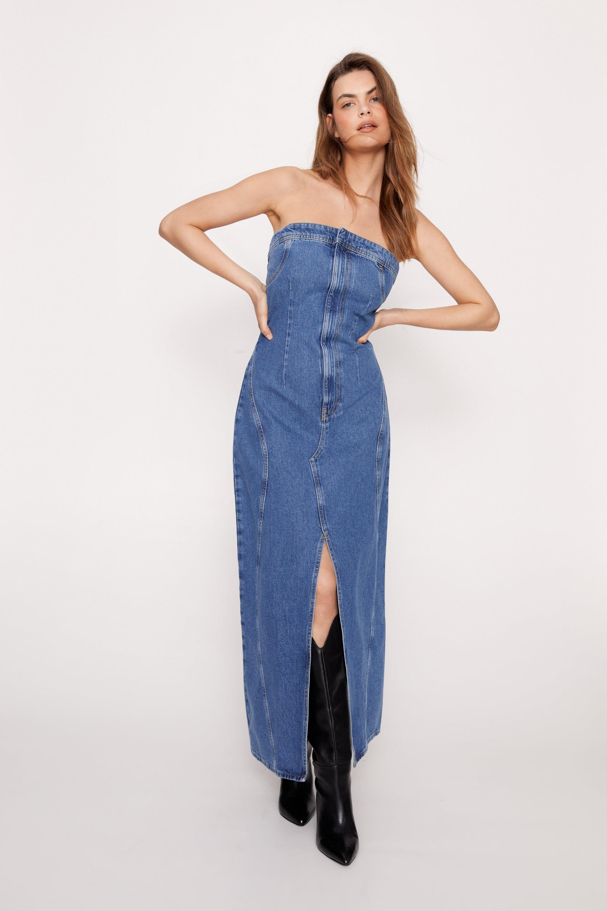 Long strapless denim dress sale